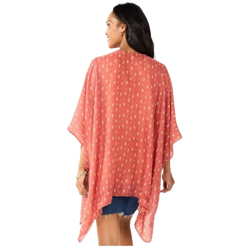 NWT SONOMA ZUMO GEO TACKED RUANA (CORAL & YELLOW / OS)
